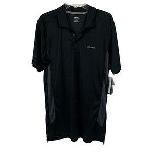 Reebok Playdry Men’s Polo Shirt Sz Large Black/Gray Short Sleeve 3 Button Front